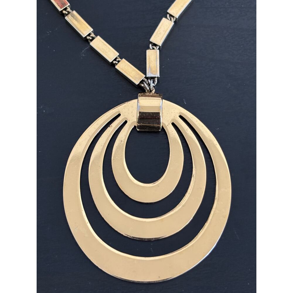 Vintage Monet Big Modernist Statement Necklace Gold Tone Chunky Chain - Picture 4 of 8